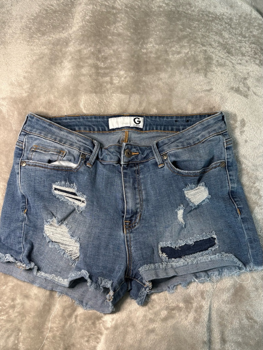 G by Guess Label Distressed Blue Denim Women's Shortstop